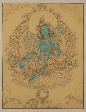 Beautifully Hand-Painted Green Tara | Female Bodhisattva | Buddhist Traditional Painting